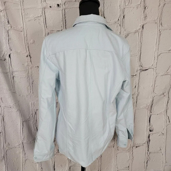 EDDIE Bauer Light Baby Blue Button Up Brushed Flannel Soft Shacket Shirt L - Picture 8 of 11